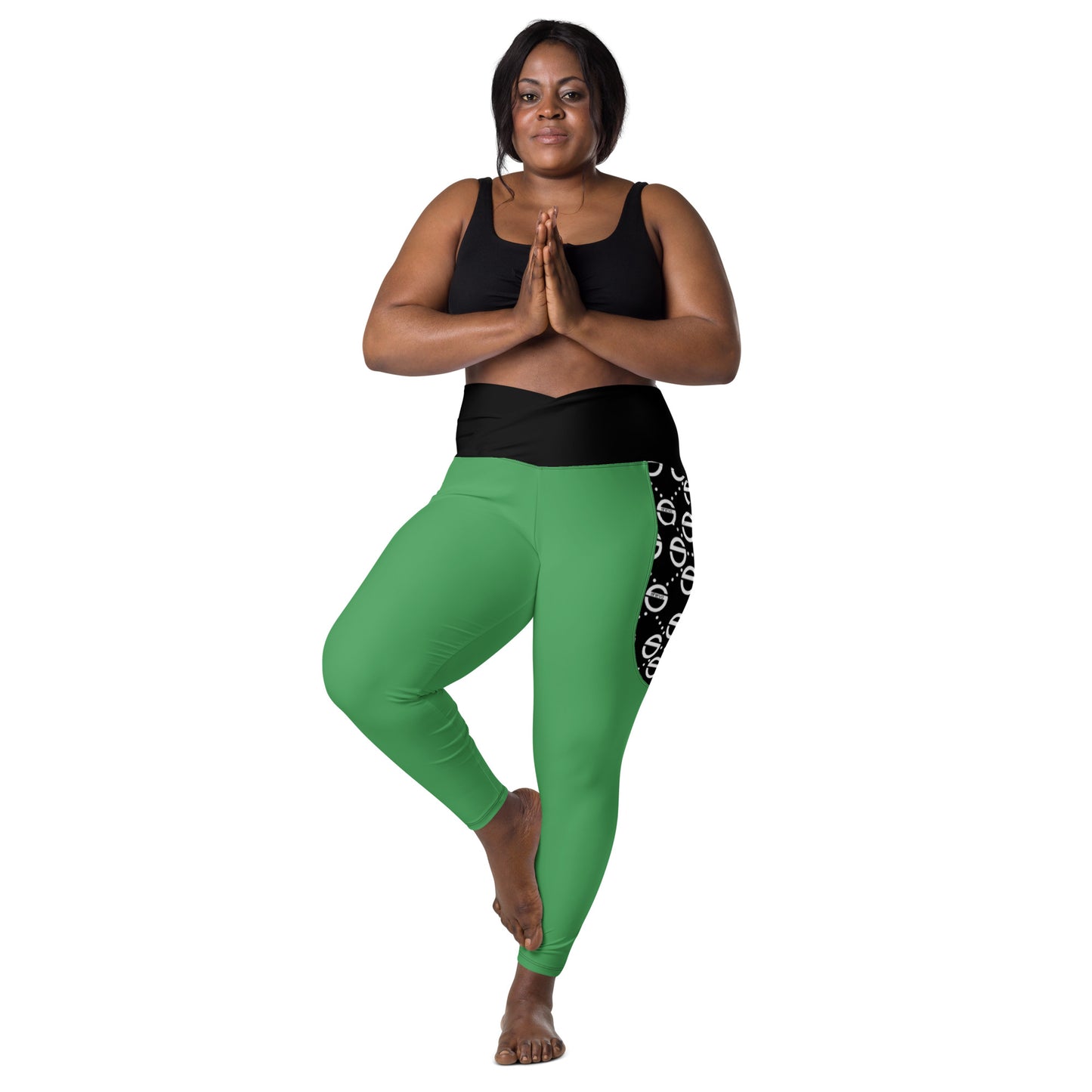 Crossover leggings with pockets (green)