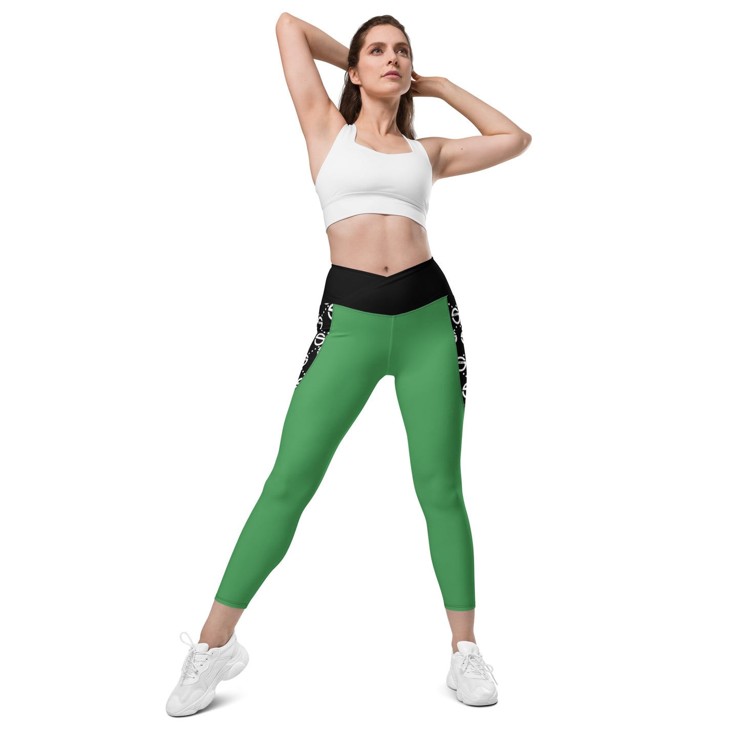 Crossover leggings with pockets (green)
