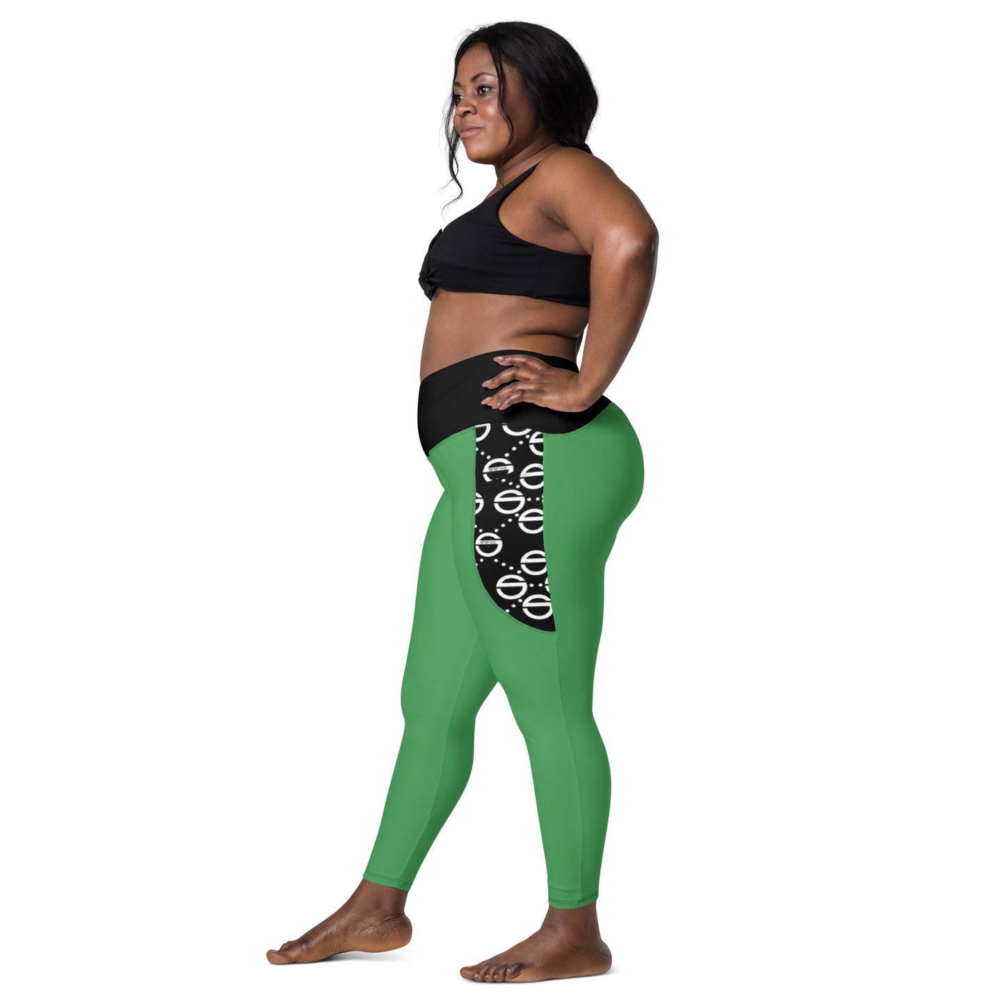 Crossover leggings with pockets (green)