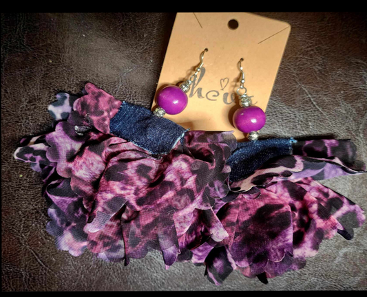 Purple Fabric and Denim Dangles