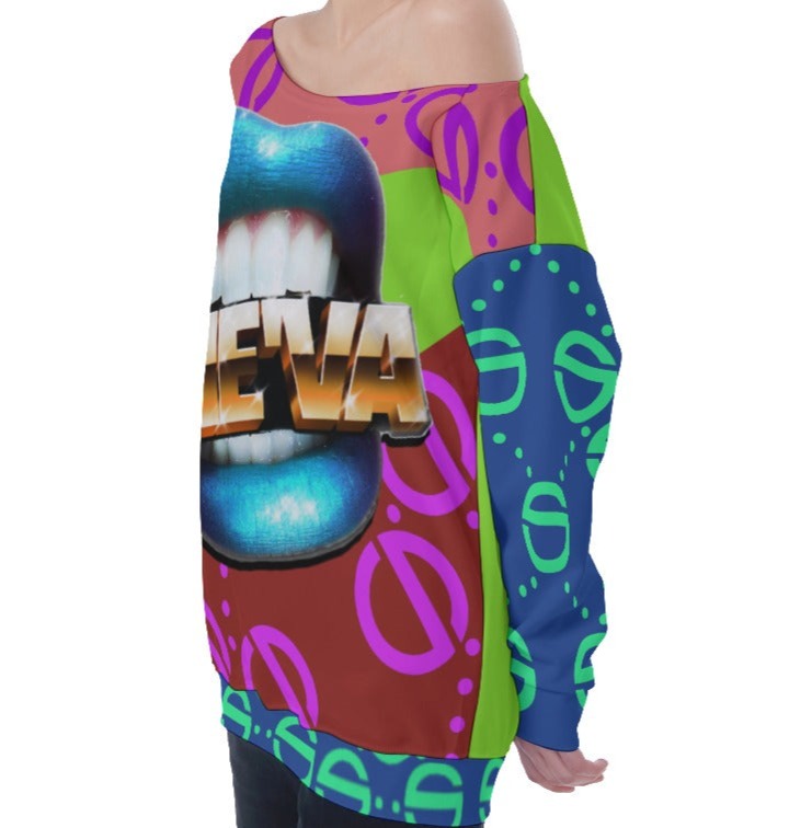 Women's Oversized Lip Service Off-Shoulder Sweatshirt (blue)