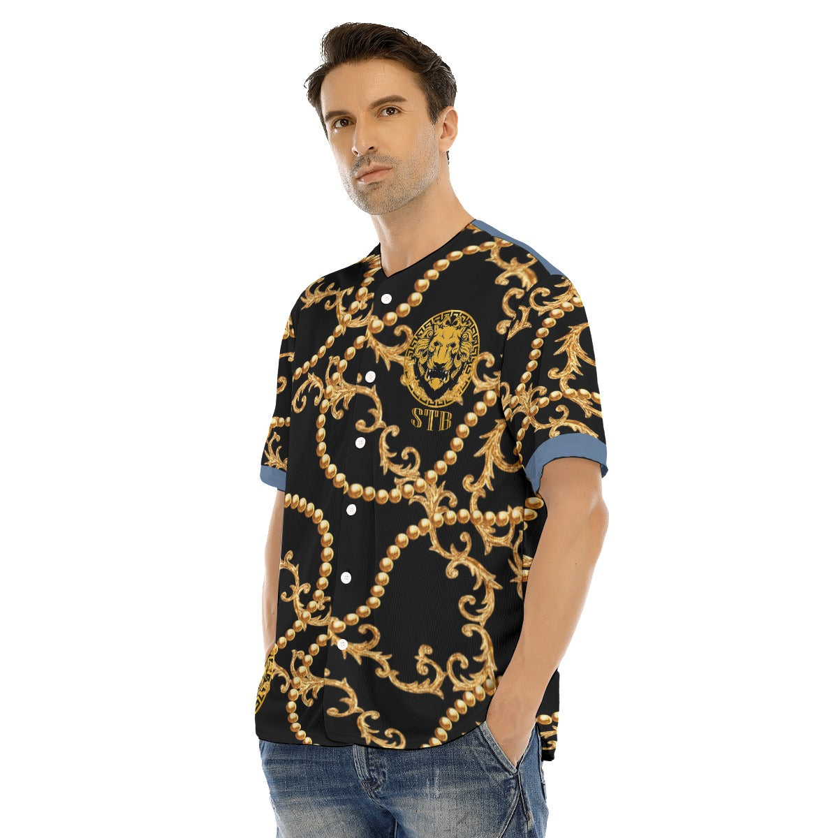She'va Men's Drop-shoulder T-shirt With Half Sleeve (blk/blu)
