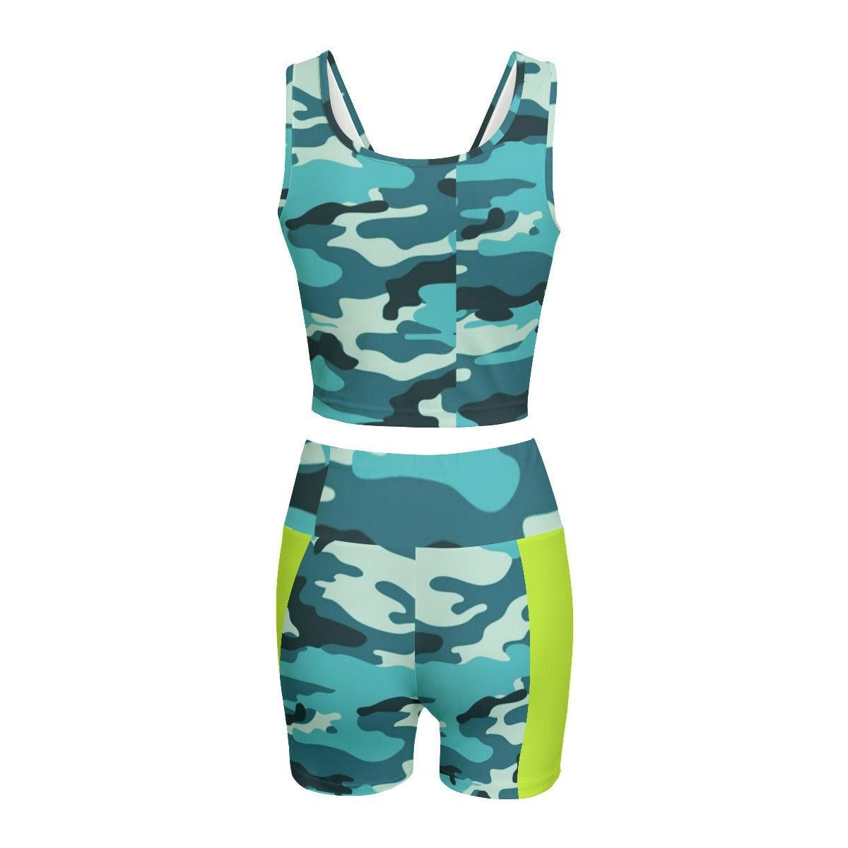 She'va Women's Yoga 2pc. Top and Shorts (lime/camo)