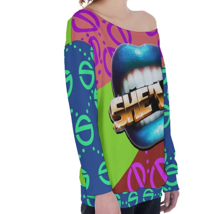Women's Oversized Lip Service Off-Shoulder Sweatshirt (blue)