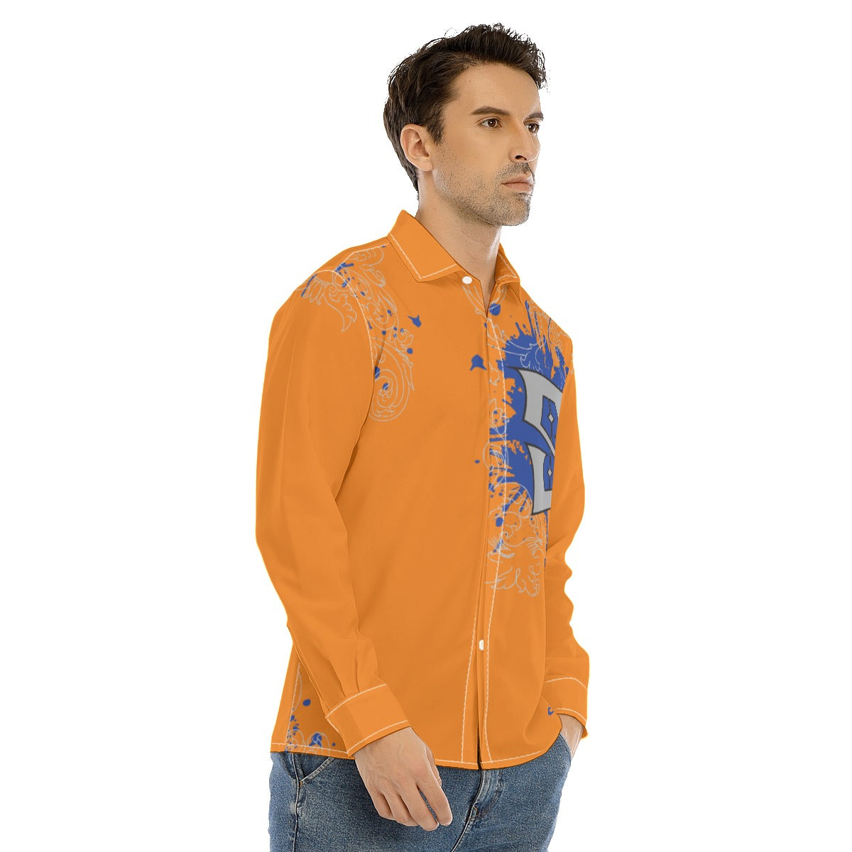 She'va Men's Long Sleeve Stand-Up Guy Shirt  (orange)