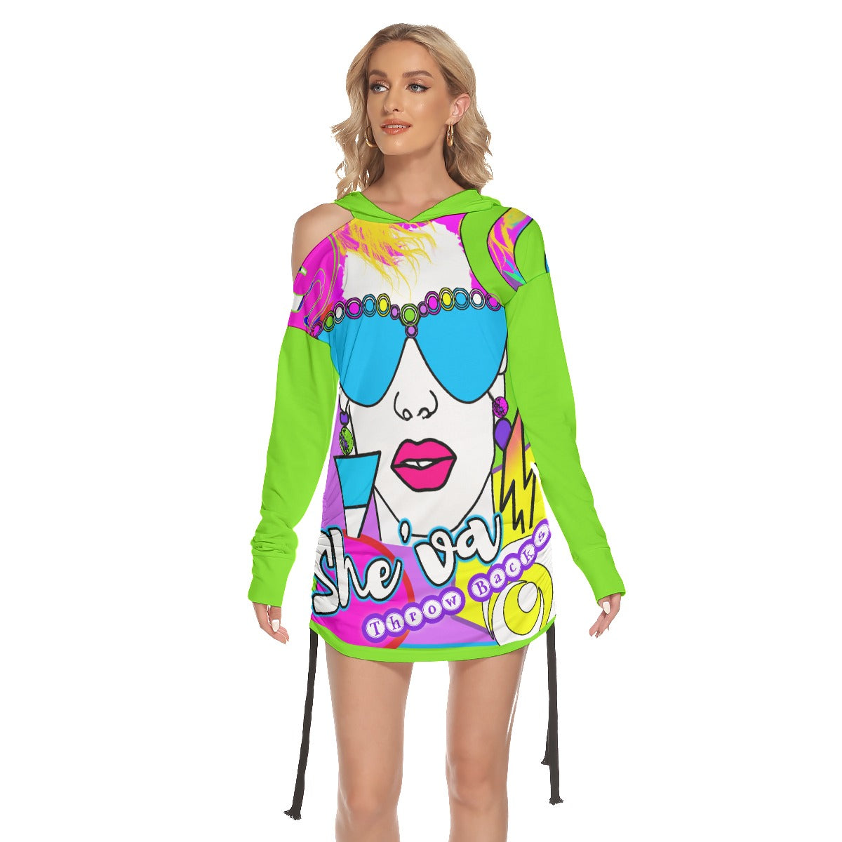 She'va AI Graphic One-shoulder Dress With Waist Shirring (Eva/Green)
