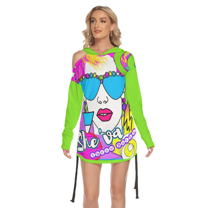 She'va AI Graphic One-shoulder Dress With Waist Shirring (Eva/Green)