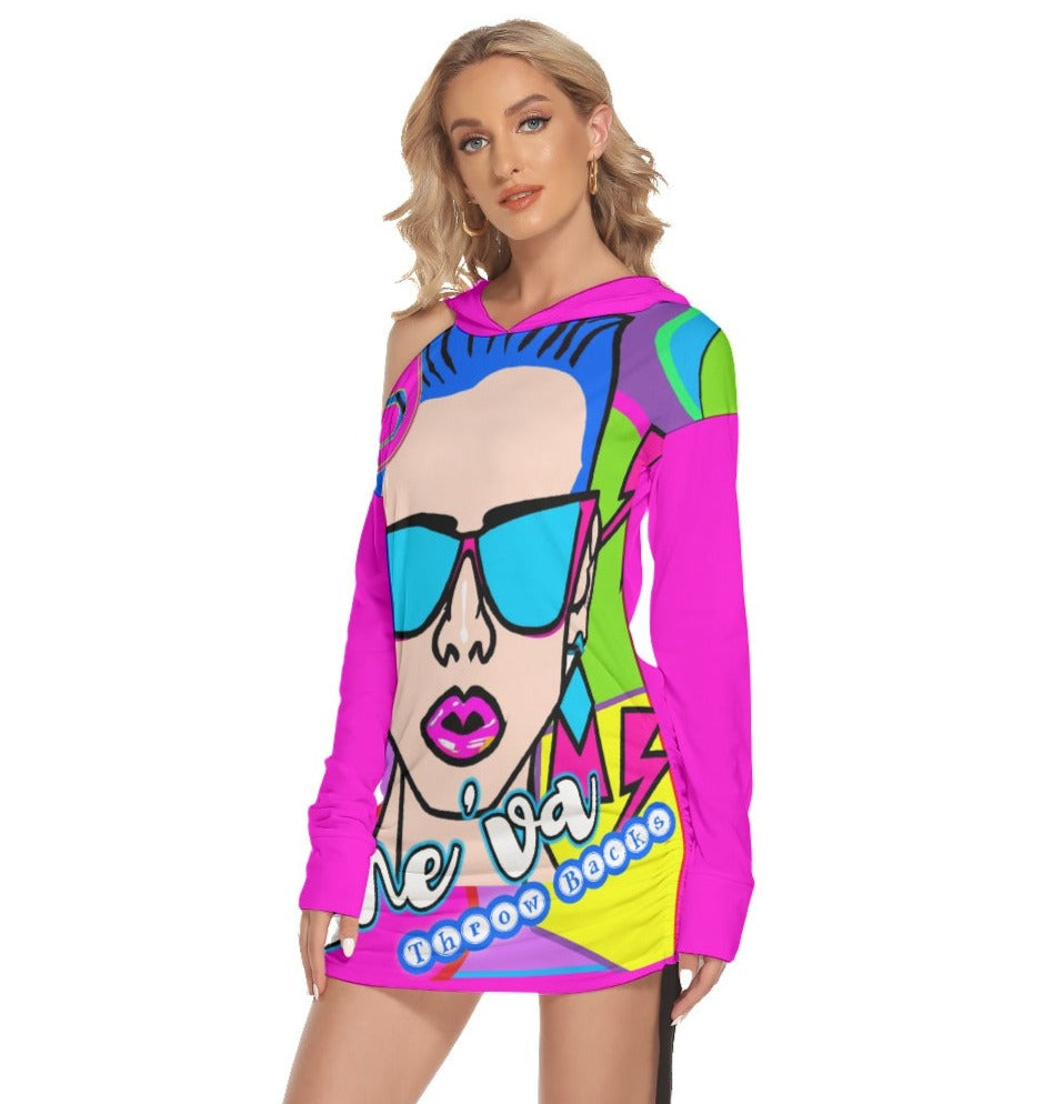 She'va AI Graphic One-shoulder Dress With Waist Shirring  (Pink)
