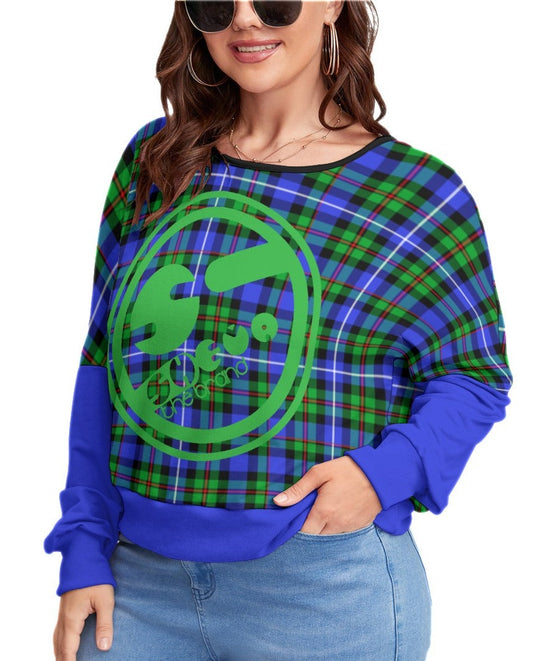 Women's Plaid Backless Sweatshirt With Bat Sleeve (Plus Size)