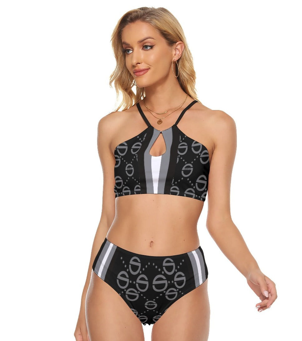 She'va Women's Cami Keyhole One-piece Swimsuit (blk/gry/whi)
