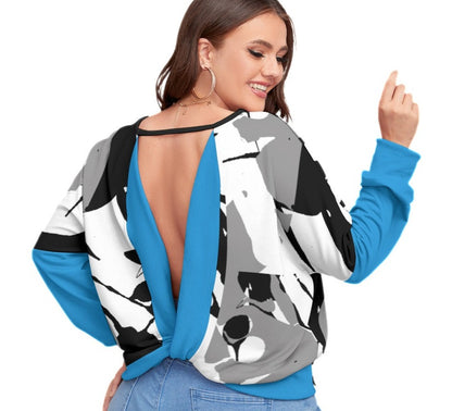 Women's Spattered Backless Sweatshirt With Bat Sleeve (Plus Size)