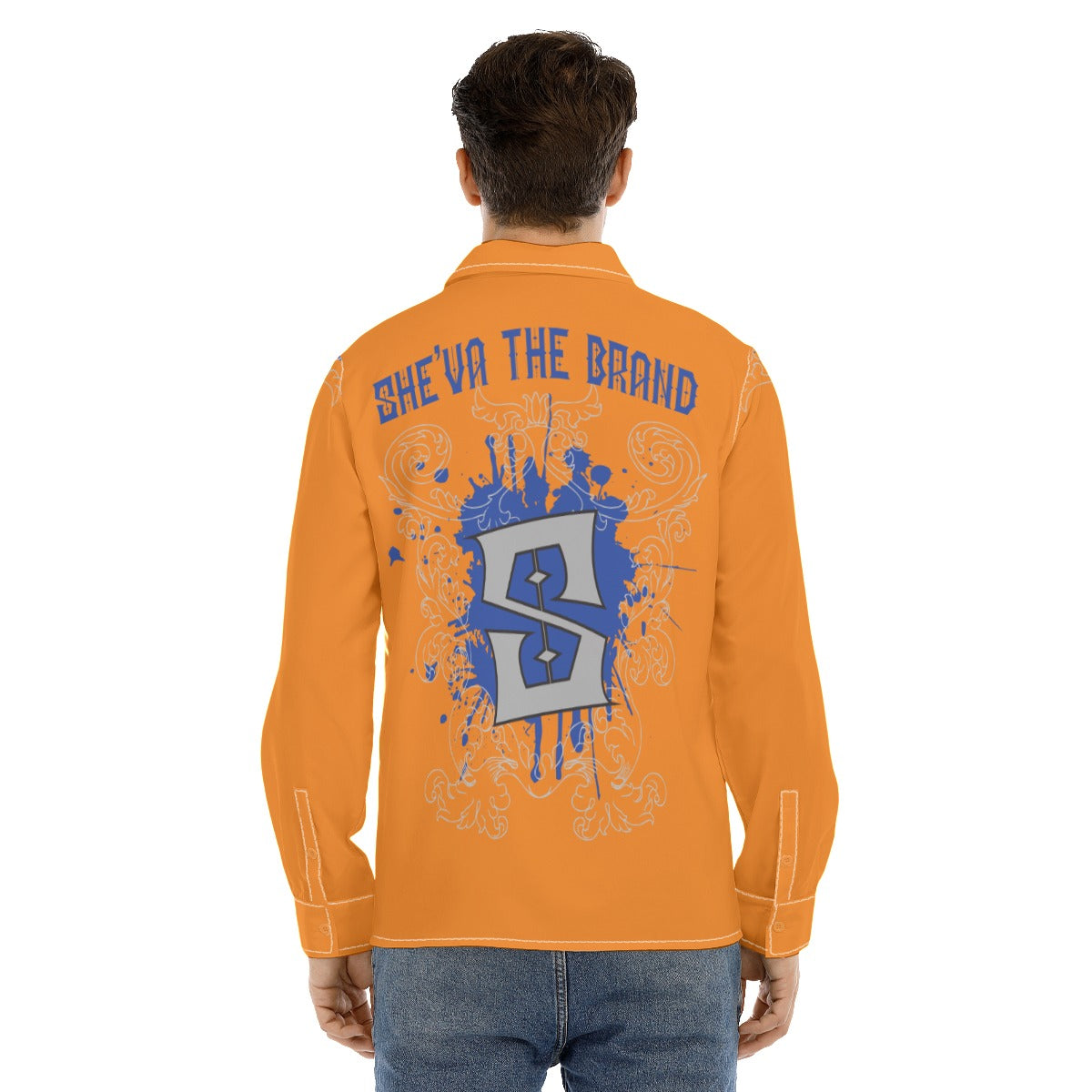 She'va Men's Long Sleeve Stand-Up Guy Shirt  (orange)