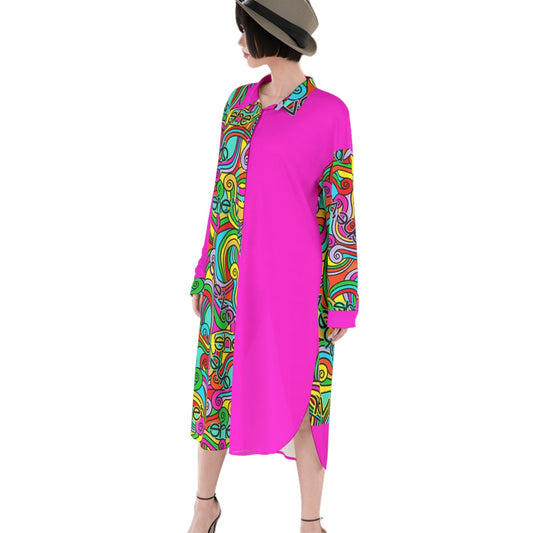 She'va Women's Long Shirt Dress | Rayon (hotp/col)