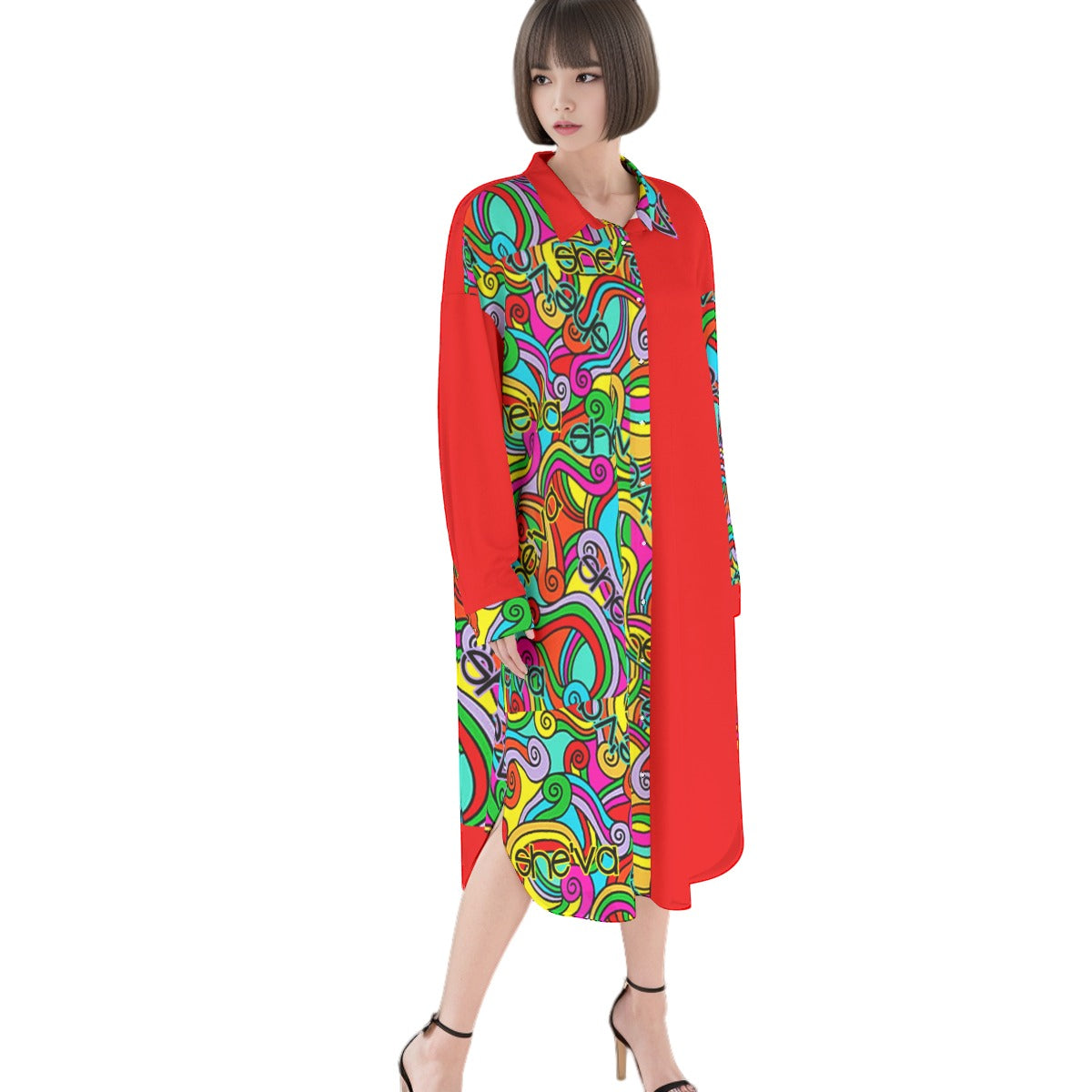She'va Women's Long Shirt Dress | Rayon (red)