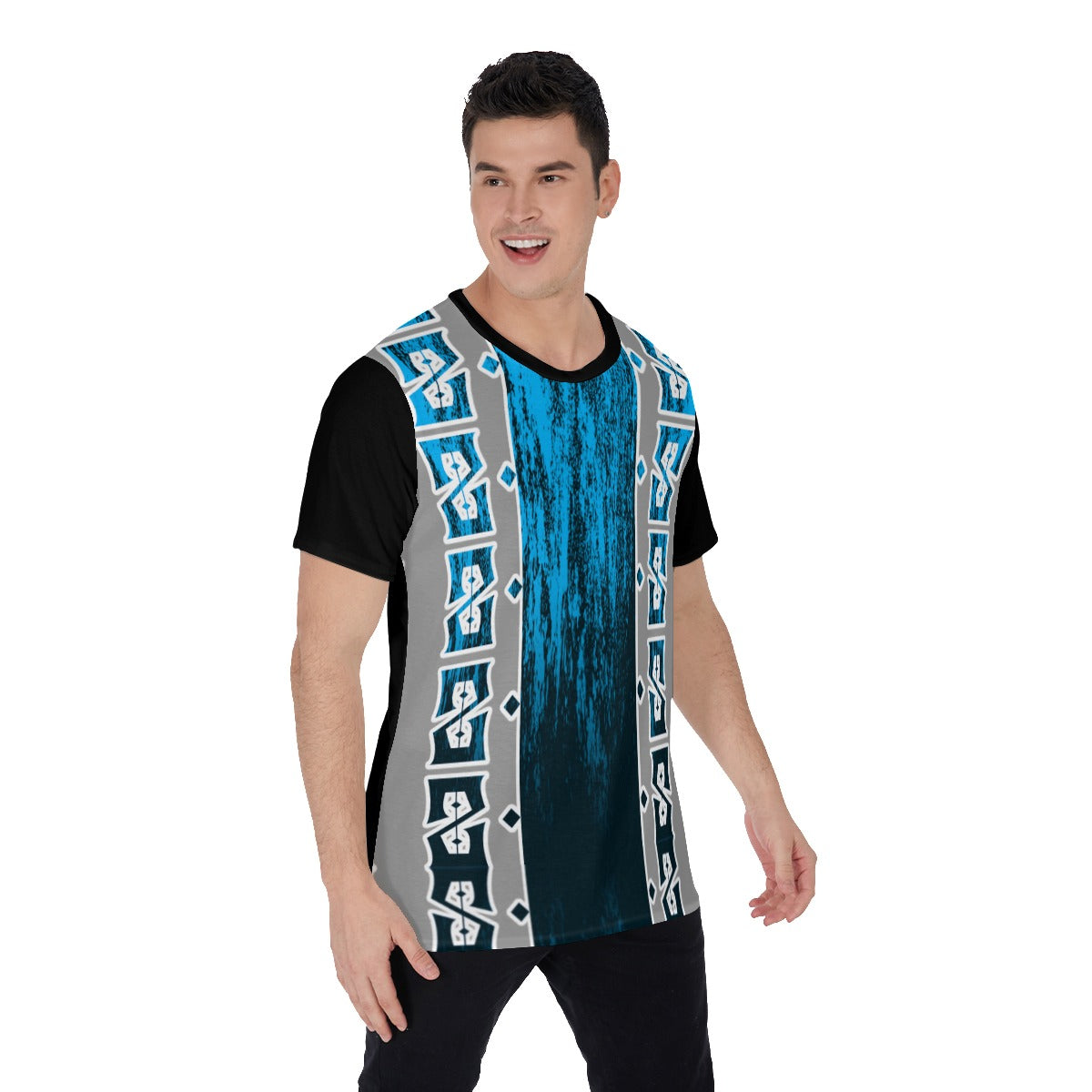 She'va Men's Basic O-Neck T-Shirt (BLK/BLU)
