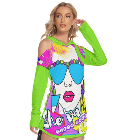 She'va AI Graphic One-shoulder Dress With Waist Shirring (Eva/Green)
