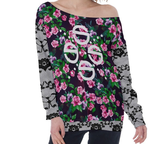 Women's Oversized Lace & Florals Off-Shoulder Sweatshirt