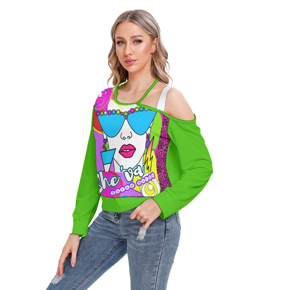She'va Women's A-I Graphic One-shoulder Cut O-neck Sweatshirt (Rozz/gre)