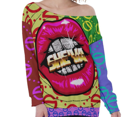 Women's Oversized Lip Service Off-Shoulder Sweatshirt (red)