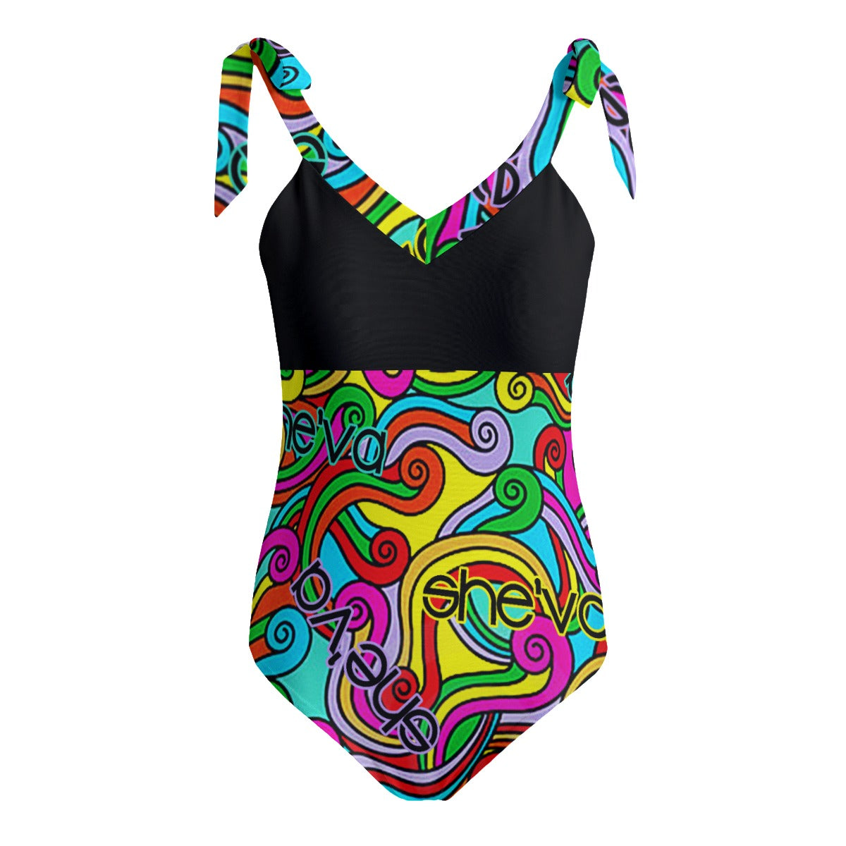 She'va Her Tie Shoulder Onepiece Padded Swimsuit (blk/col2)