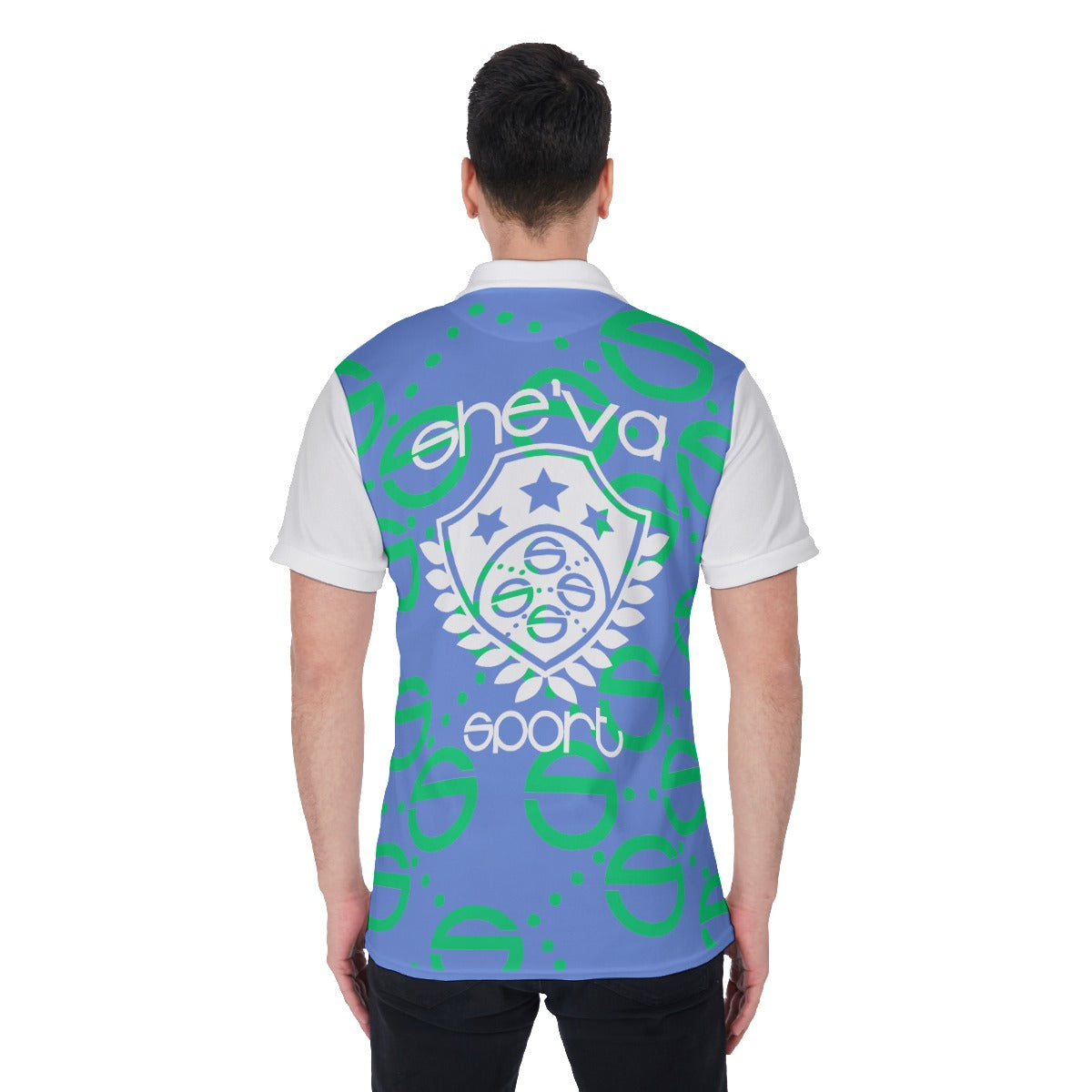 She'va Short Sleeve Men's Polo Shirt (blue/green/white)