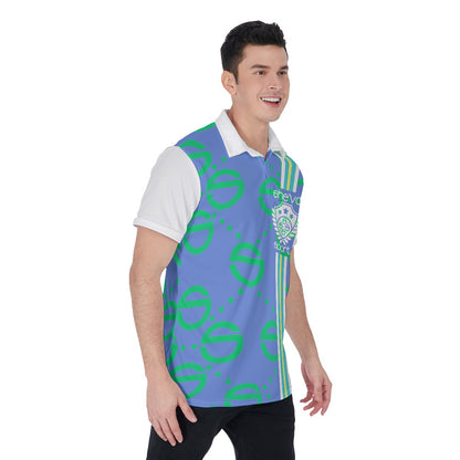 She'va Short Sleeve Men's Polo Shirt (blue/green/white)