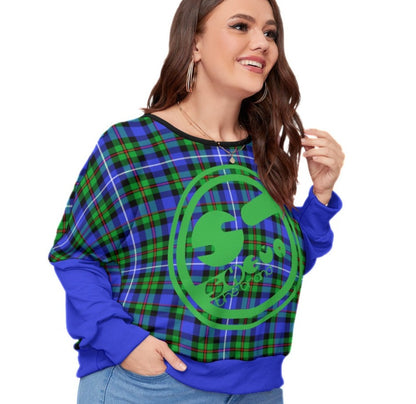 Women's Plaid Backless Sweatshirt With Bat Sleeve (Plus Size)