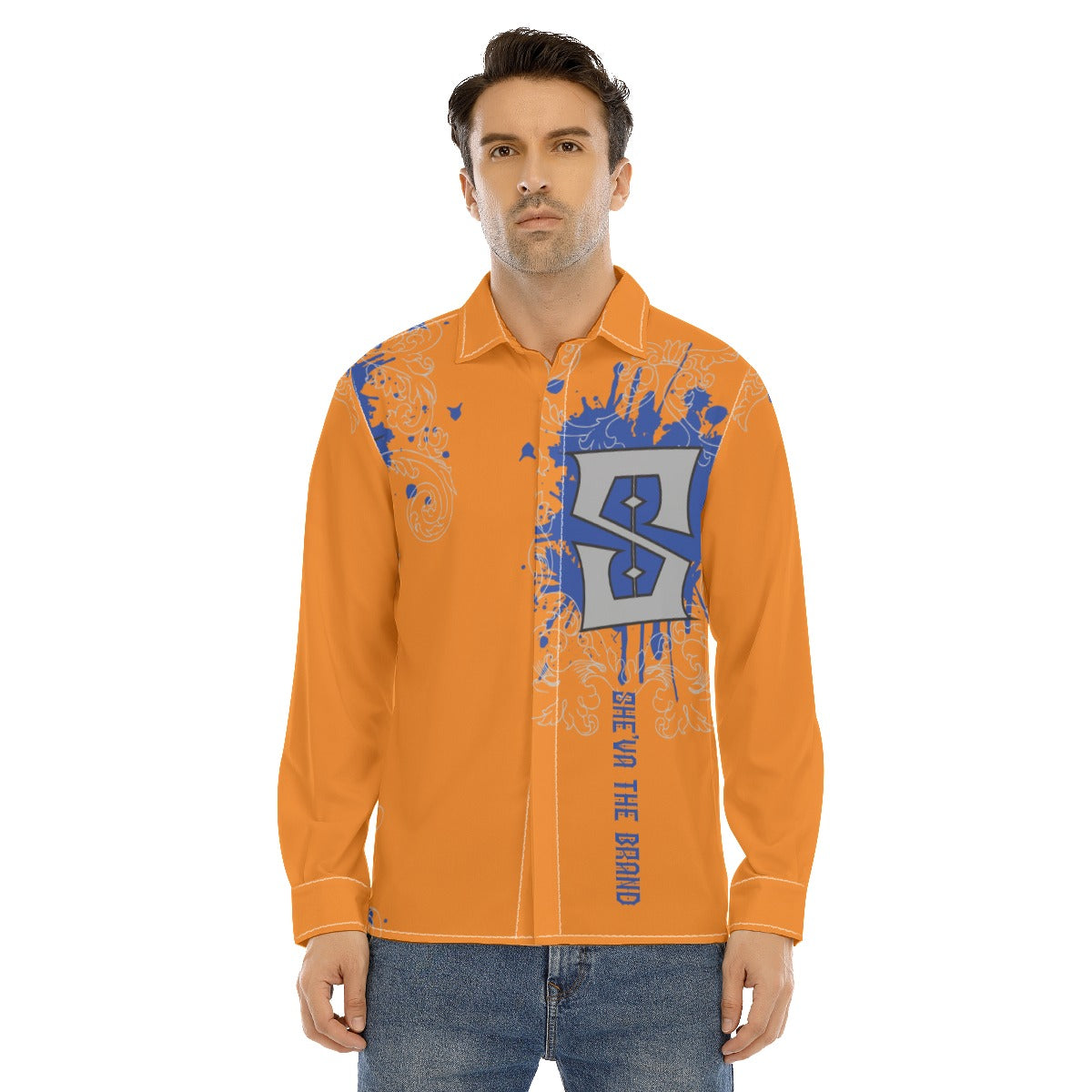 She'va Men's Long Sleeve Stand-Up Guy Shirt  (orange)