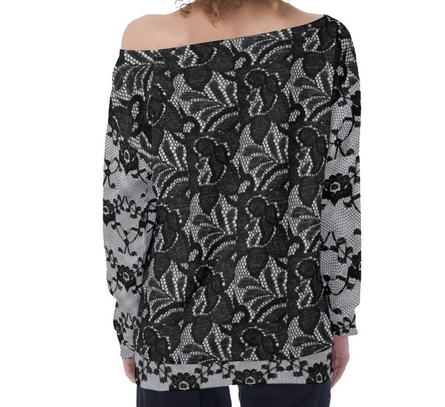 Women's Oversized Lace & Florals Off-Shoulder Sweatshirt