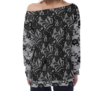 Women's Oversized Lace & Florals Off-Shoulder Sweatshirt