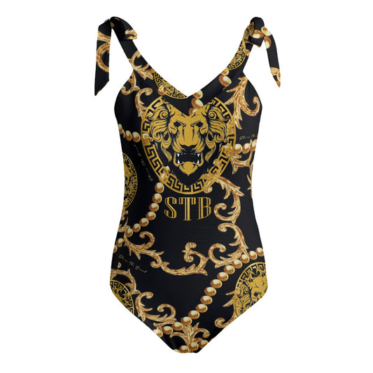 She'va Swim Women's Tie Shoulder Onepiece Padded Swimsuit blk/gol