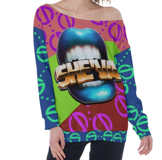 Women's Oversized Lip Service Off-Shoulder Sweatshirt (blue)