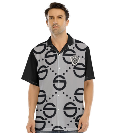 SHE'VA Men's Signature Crest Button Down Havana Shirt (grey/bla)