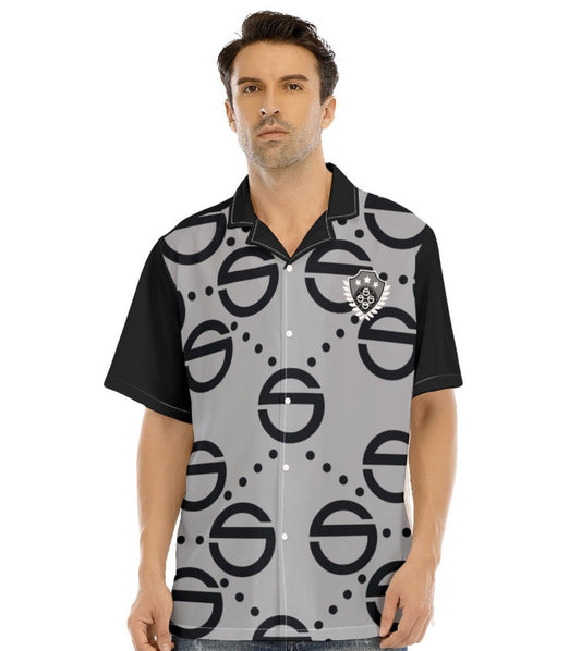 SHE'VA Men's Signature Crest Button Down Havana Shirt (grey/bla)