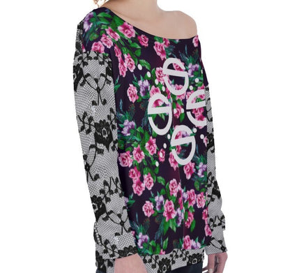Women's Oversized Lace & Florals Off-Shoulder Sweatshirt