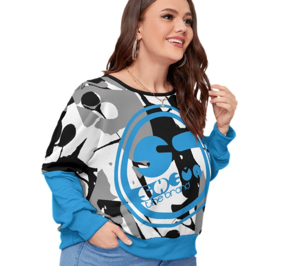 Women's Spattered Backless Sweatshirt With Bat Sleeve (Plus Size)