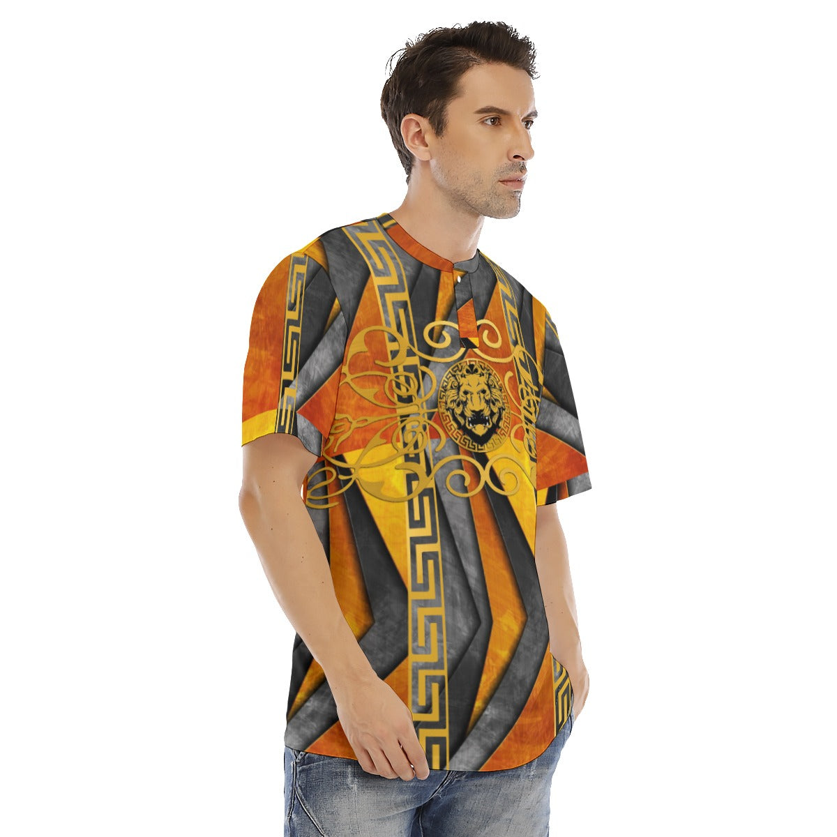 She'va Men's Short Sleeve Jersey With Button Closure Oasis