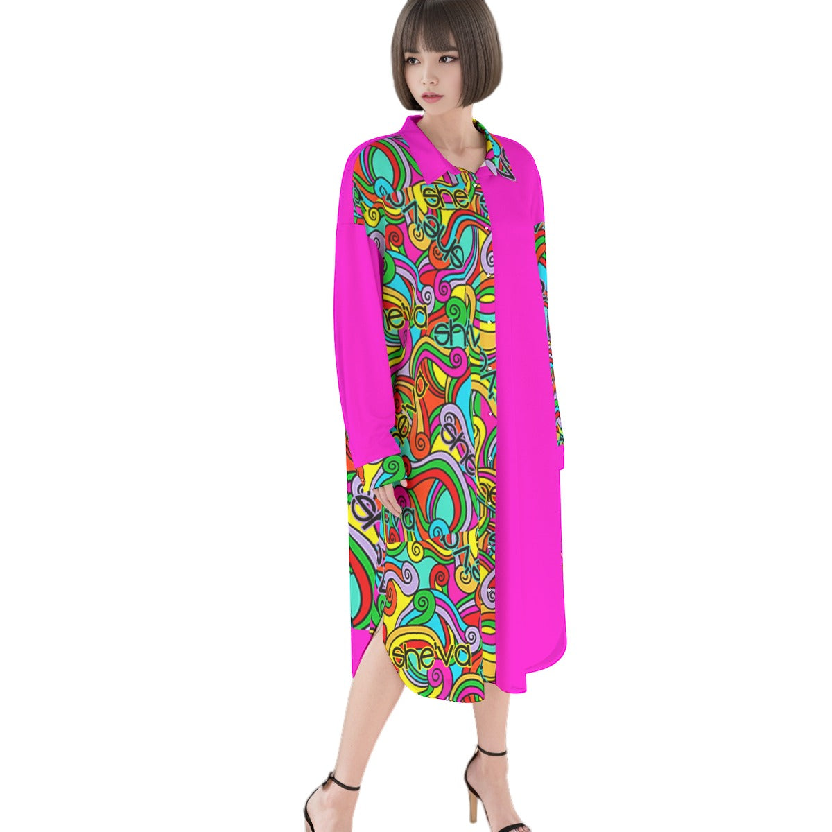 She'va Women's Long Shirt Dress | Rayon (hotp/col)