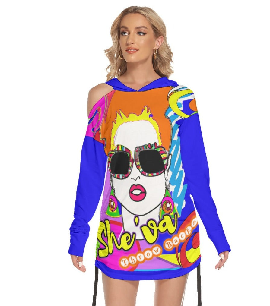 She'va AI Graphic One-shoulder Dress With Waist Shirring (Blue/ginger)