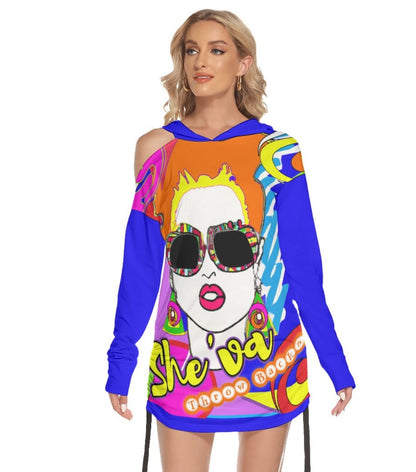 She'va AI Graphic One-shoulder Dress With Waist Shirring (Blue/ginger)