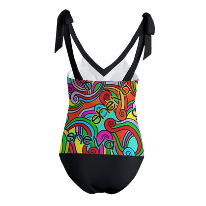 She'va Her Tie Shoulder Onepiece Padded Swimsuit (blk/col)