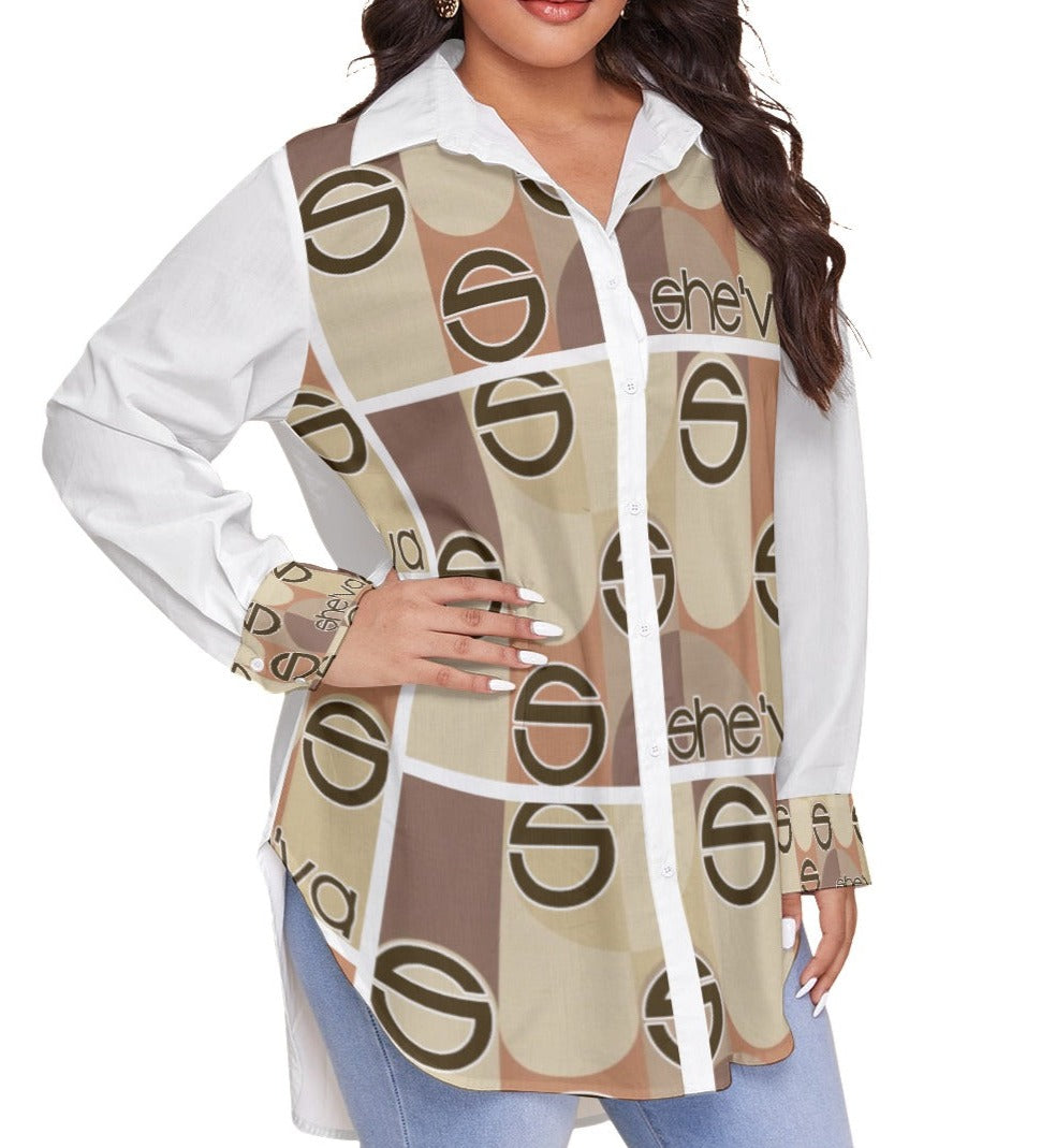 Women's Nude Oversized Shirt With Long Sleeve (Plus Size)