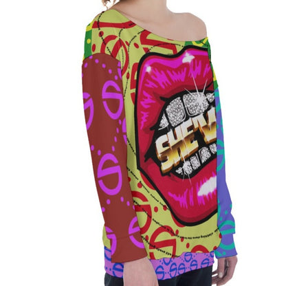 Women's Oversized Lip Service Off-Shoulder Sweatshirt (red)