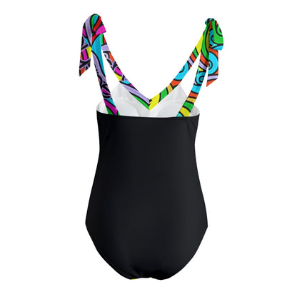 She'va Her Tie Shoulder Onepiece Padded Swimsuit (blk/col2)
