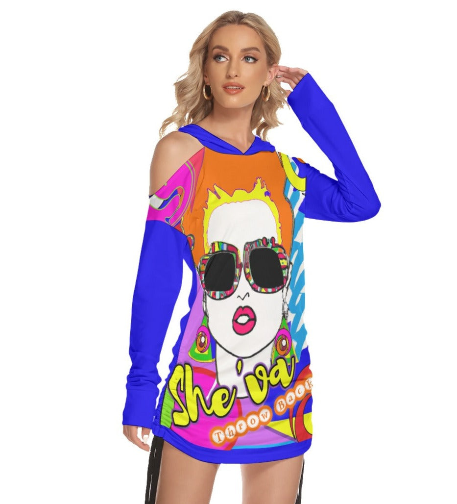 She'va AI Graphic One-shoulder Dress With Waist Shirring (Blue/ginger)