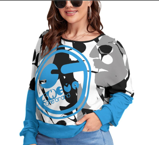 Women's Spattered Backless Sweatshirt With Bat Sleeve (Plus Size)