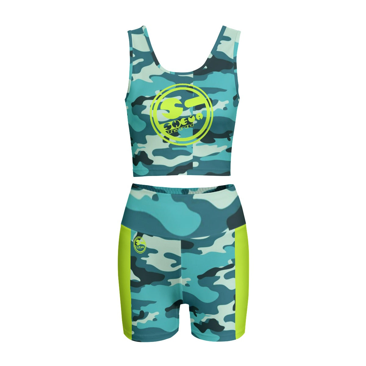 She'va Women's Yoga 2pc. Top and Shorts (lime/camo)