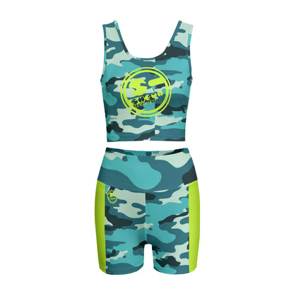 She'va Women's Yoga 2pc. Top and Shorts (lime/camo)