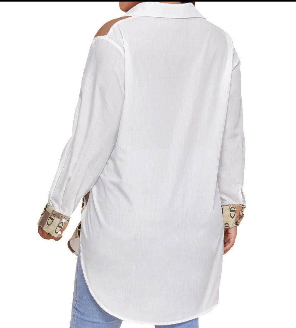 Women's Nude Oversized Shirt With Long Sleeve (Plus Size)