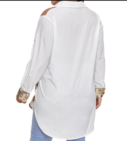 Women's Nude Oversized Shirt With Long Sleeve (Plus Size)